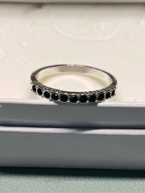 Swarovski Silver ring Black crystal Accent Half Eternity Ring (size 7)